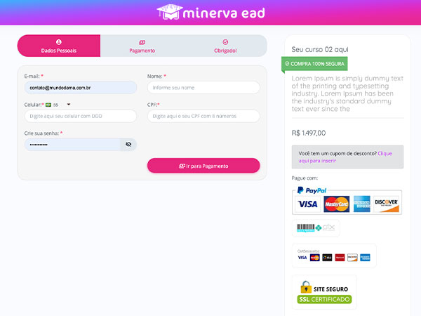 Print da tela de checkout/pagamento da MinervaEAD